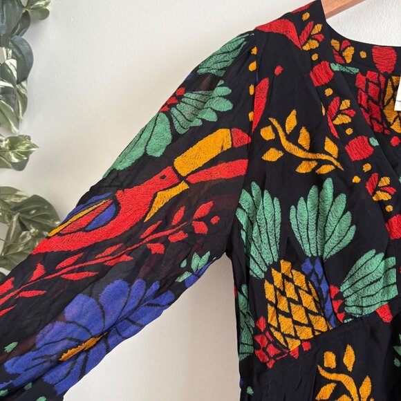 Farm Rio Georgette Long Sleeve Maxi Dress NWT Black Motif Women’s Size XS - Picture 5 of 12